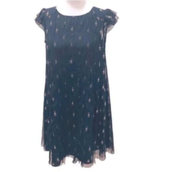 Ochirly Navy Print Overlay Boho Business Casual Party Dress Medium - Picture 1 of 8